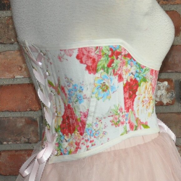 New Reversible Back & Front Lace-up Corset Belt, Floral & Upcycled Demin XS - Picture 4 of 11